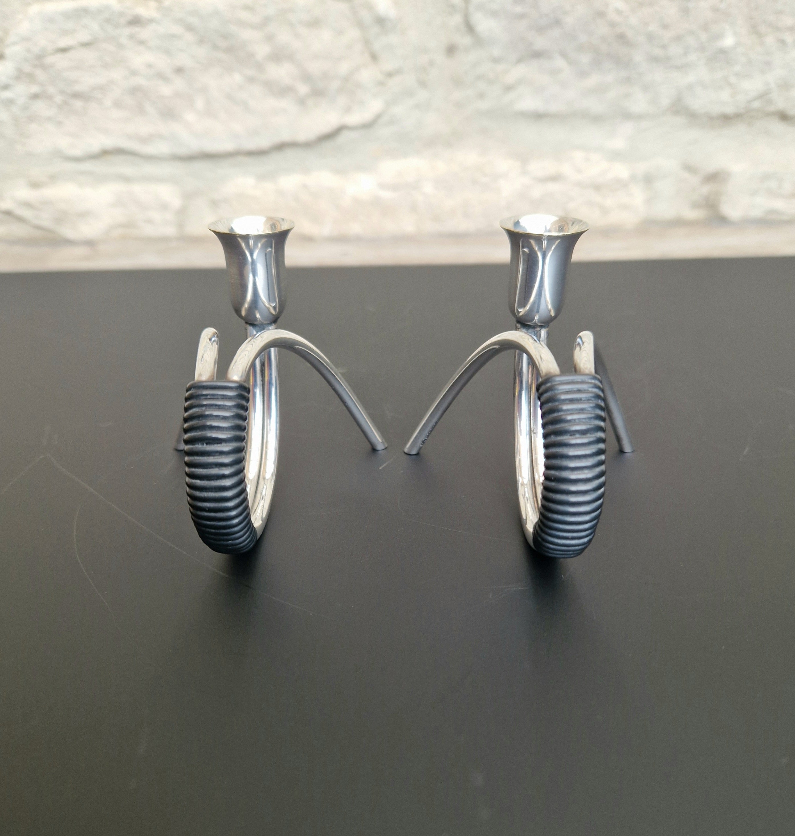 Danish Modern Miniature Silver Plated Candlesticks Carl F. Christiansen Pair