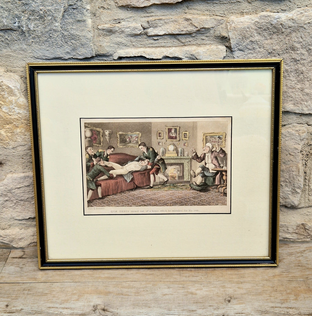 Thomas Rowlandson Lithograph Print 'Quae Genus turned out of a house which he mistakes for his own' Framed Wall Art