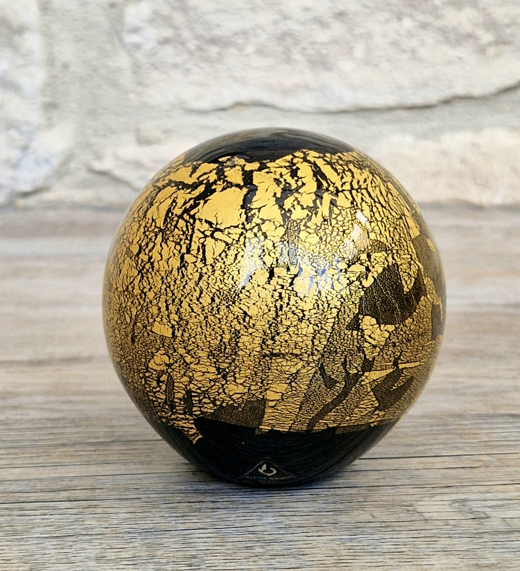 Isle of Wight Art Glass Black Azurene Ball Paperweight Michael Harris 1970s England