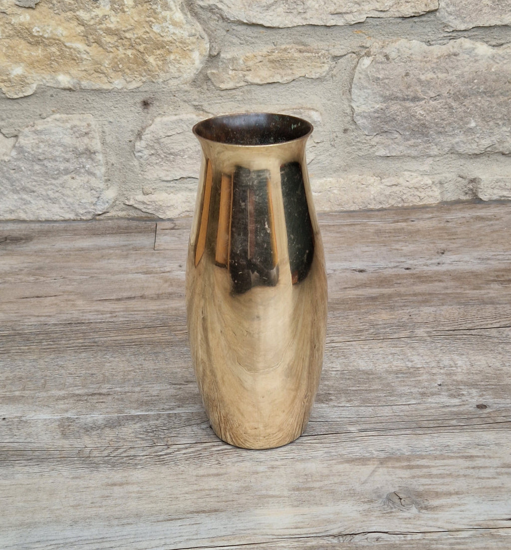 Art Deco Heavy Brass Baluster Vase Weighted Base Antique Brass Decor