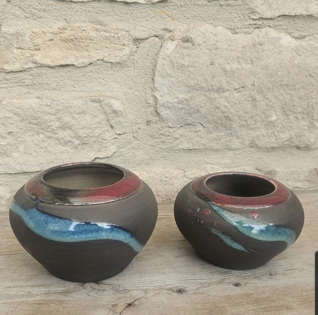 Vintage Michael Cho Vases Vase Raku Fired Art Pottery Postmodern 80s /90s Era 2
