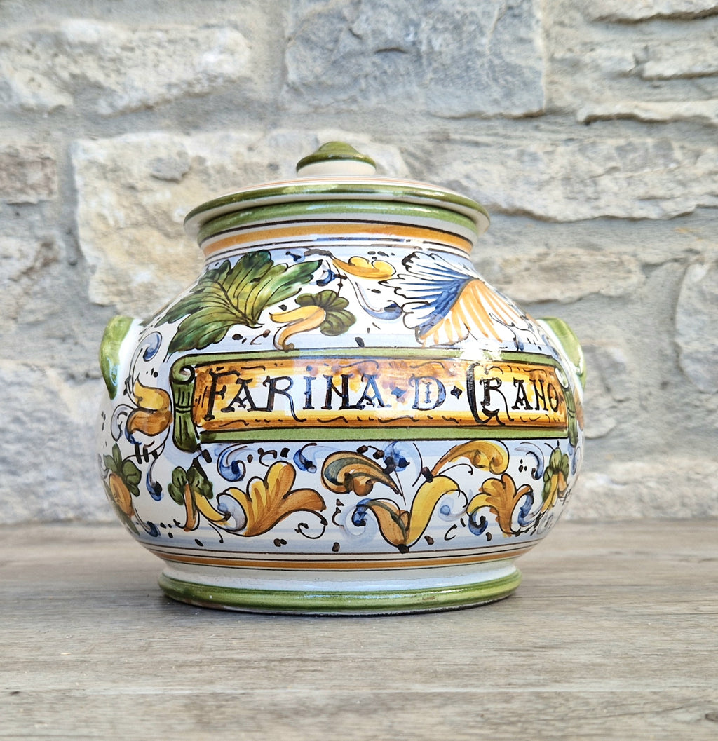 Deruta Italian Majolica Ceramic Lidded Flour Jar Vintage Kitchen Decor