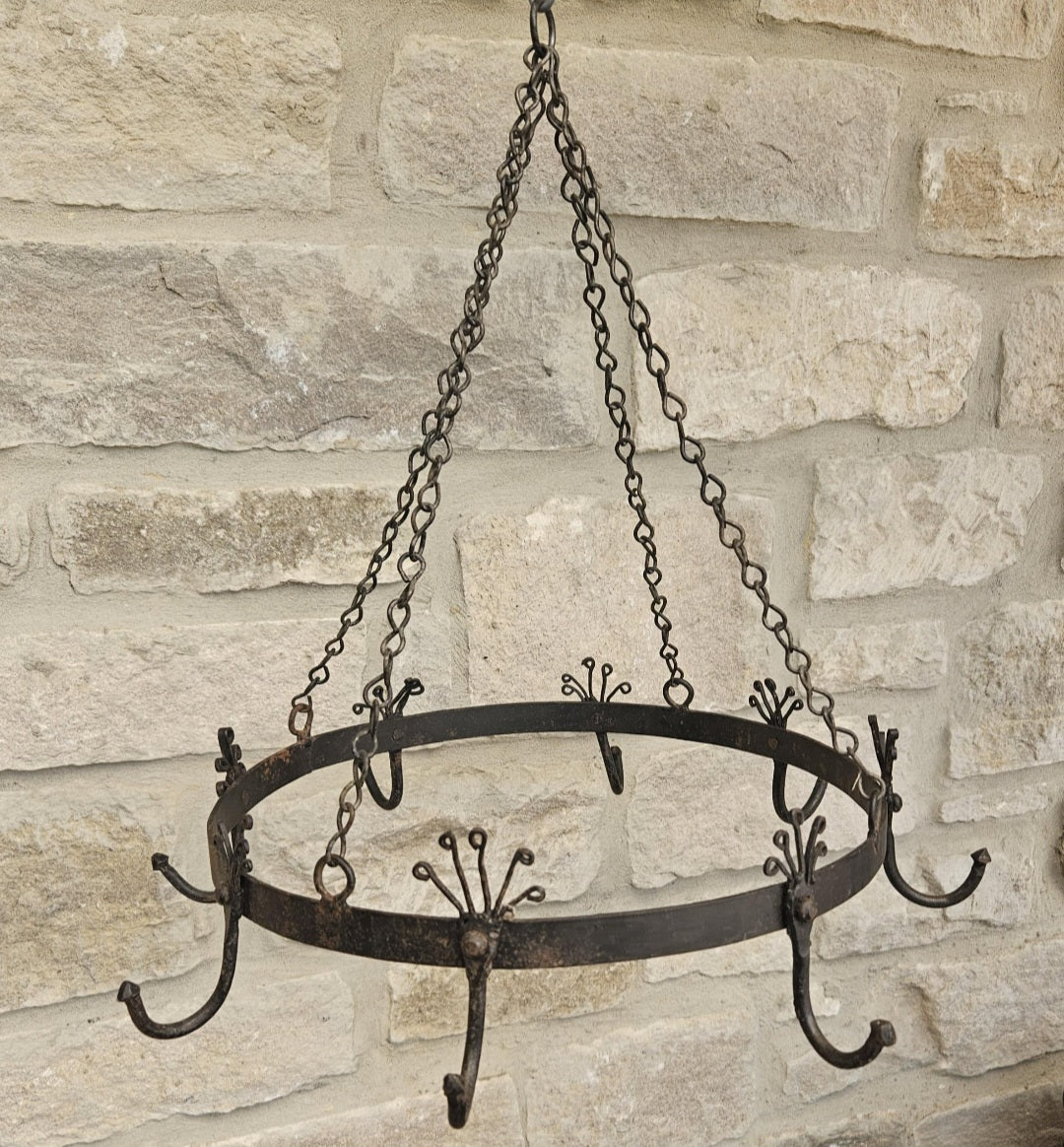 Vintage Hanging Cast Iron Game Rack or Pot Rack with Patina Mid 20th Century