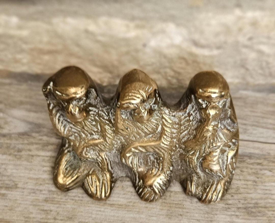 Vintage Brass Three wise Monkeys Figure Hear, See and Speak no Evil