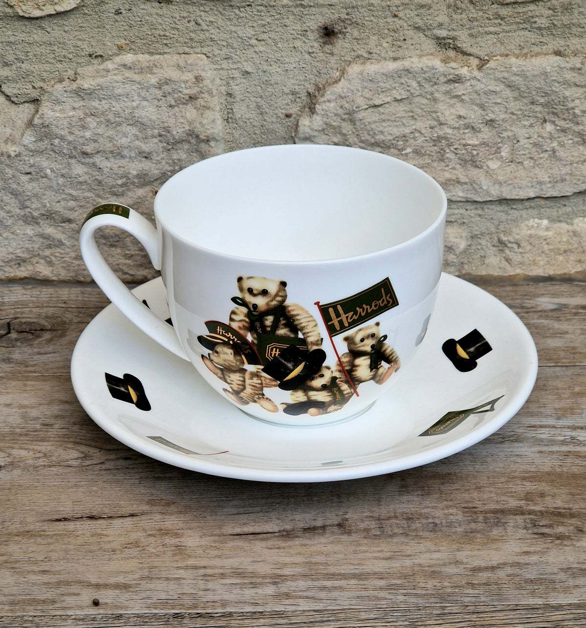 Vintage Harrods Knightsbridge London Bear Bone China Extra Large Breakfast Cup & Saucer 1 Pint