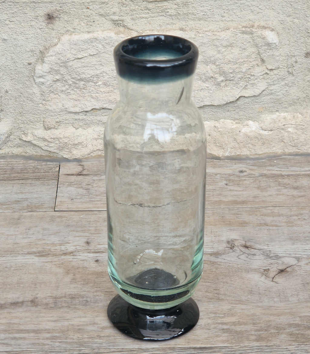 Rare Antique Regency Apothecary Jar c. 1800-1830 English Heavy Lead Crystal Specimen Glass with Fused Inky Blue-Black Rim & Foot