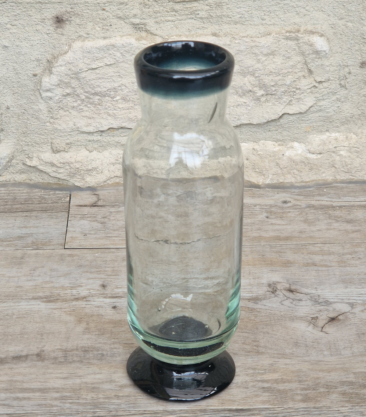 Rare Antique Regency Apothecary Jar c. 1800-1830 English Heavy Lead Crystal Specimen Glass with Fused Inky Blue-Black Rim & Foot