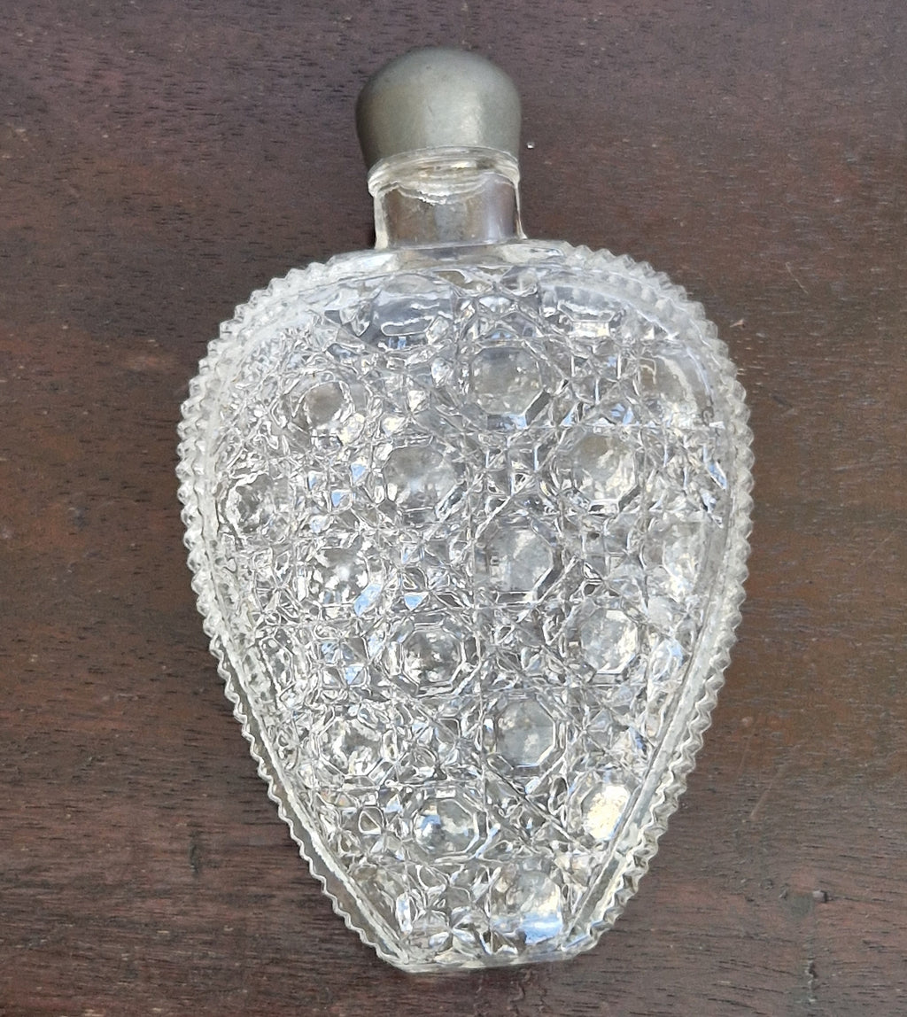 Antique Victorian Pressed Glass Heart Perfume Bottle Pocket Scent Flask Original Cap