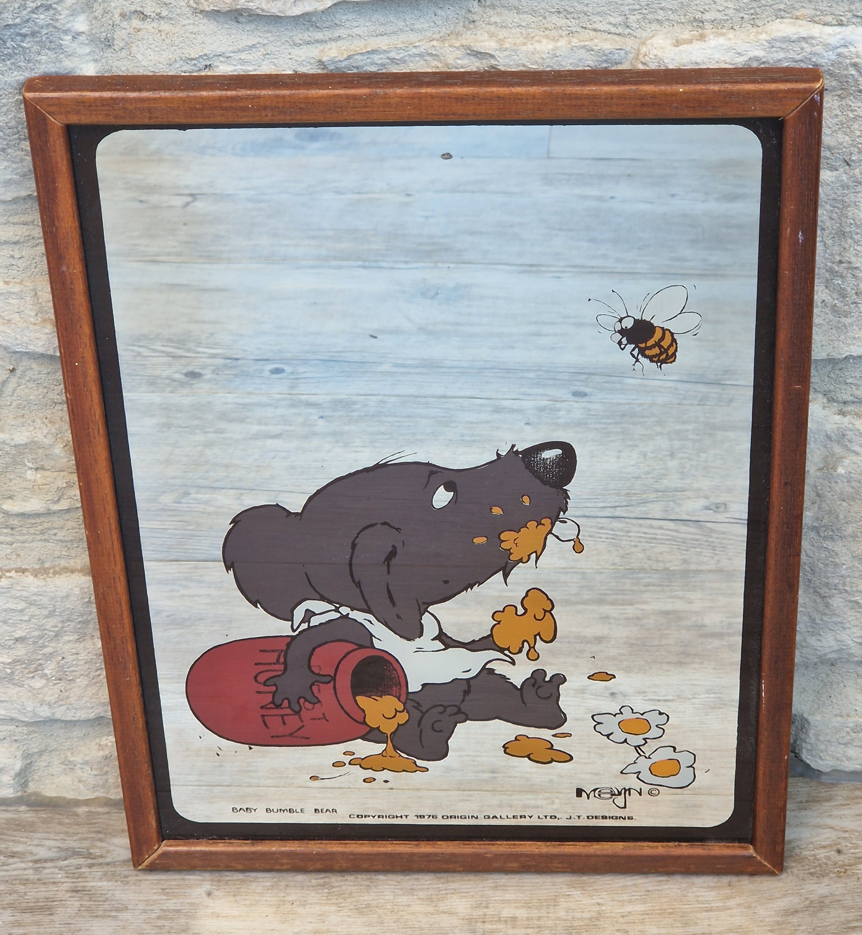 Vintage 1976 Baby Bumble Bear Printed Wall Mirror Retro Nursery Art 32cm x 24.5cm