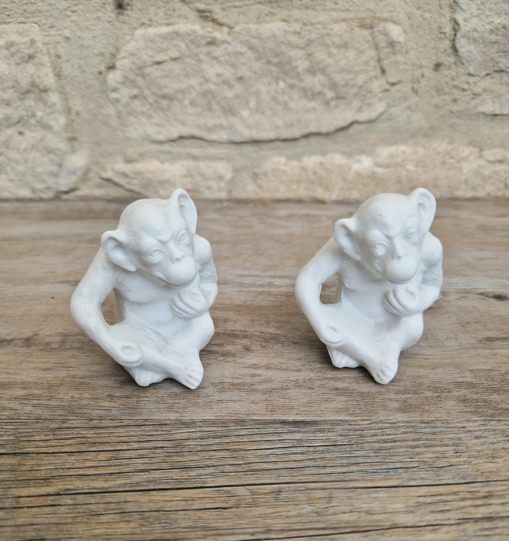 Antique Parian Ware Chimpanzee Match Holders: Stamped Germany 1859