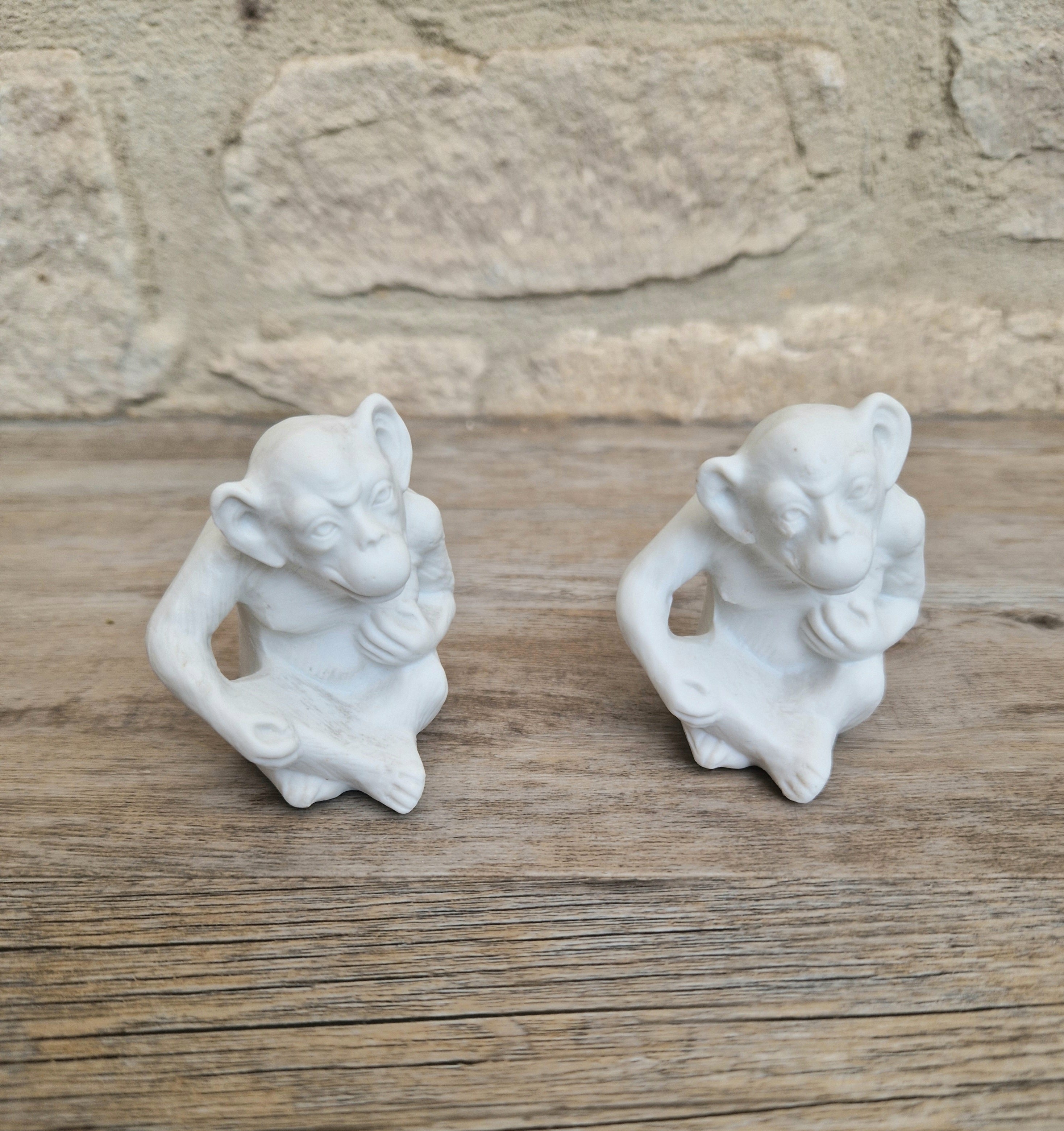 Antique Parian Ware Chimpanzee Match Holders: Stamped Germany 1859