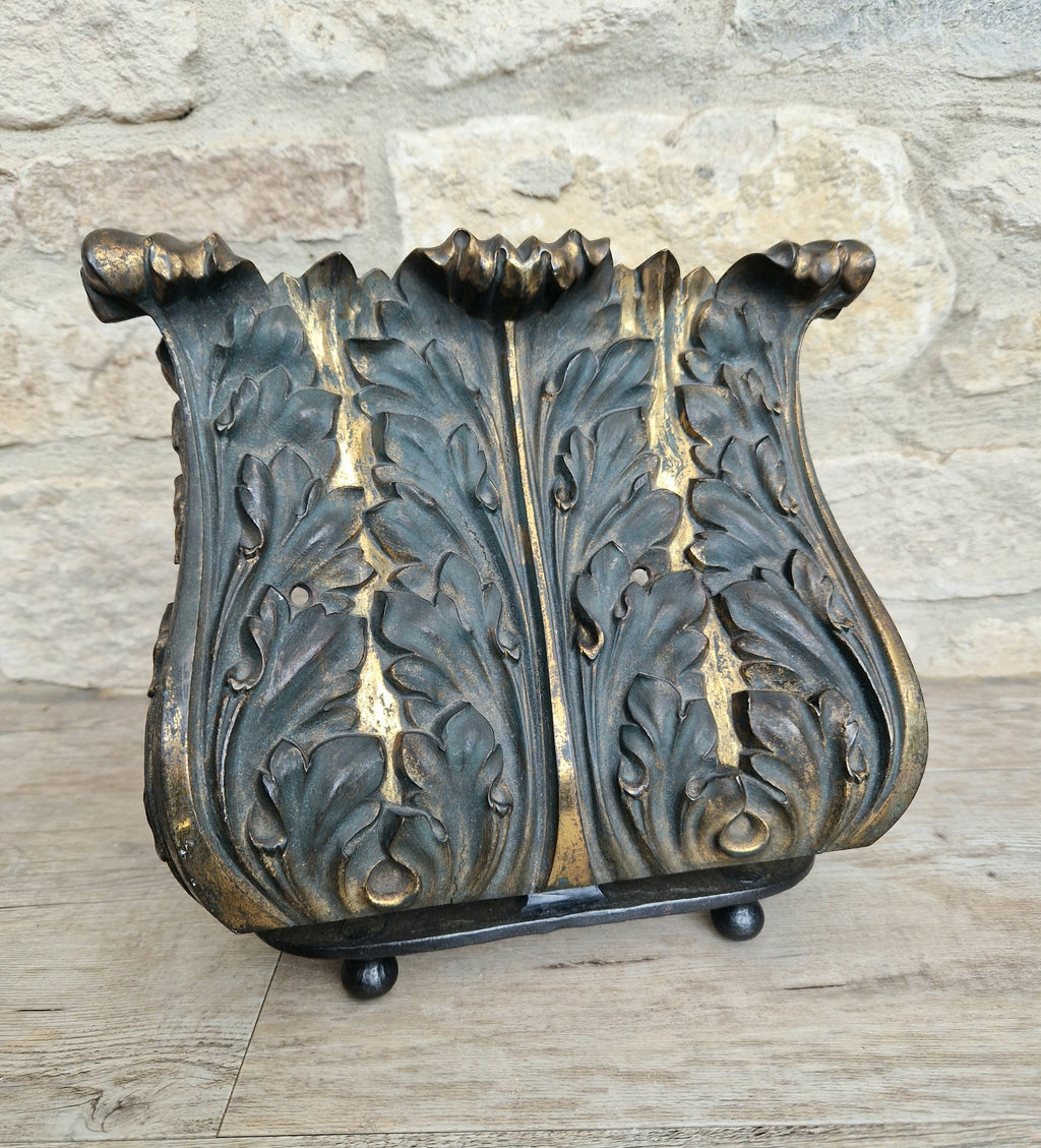 Antique Cast Bronze & Wrought Iron Acanthus Leaf Rococo Book Rest Stand