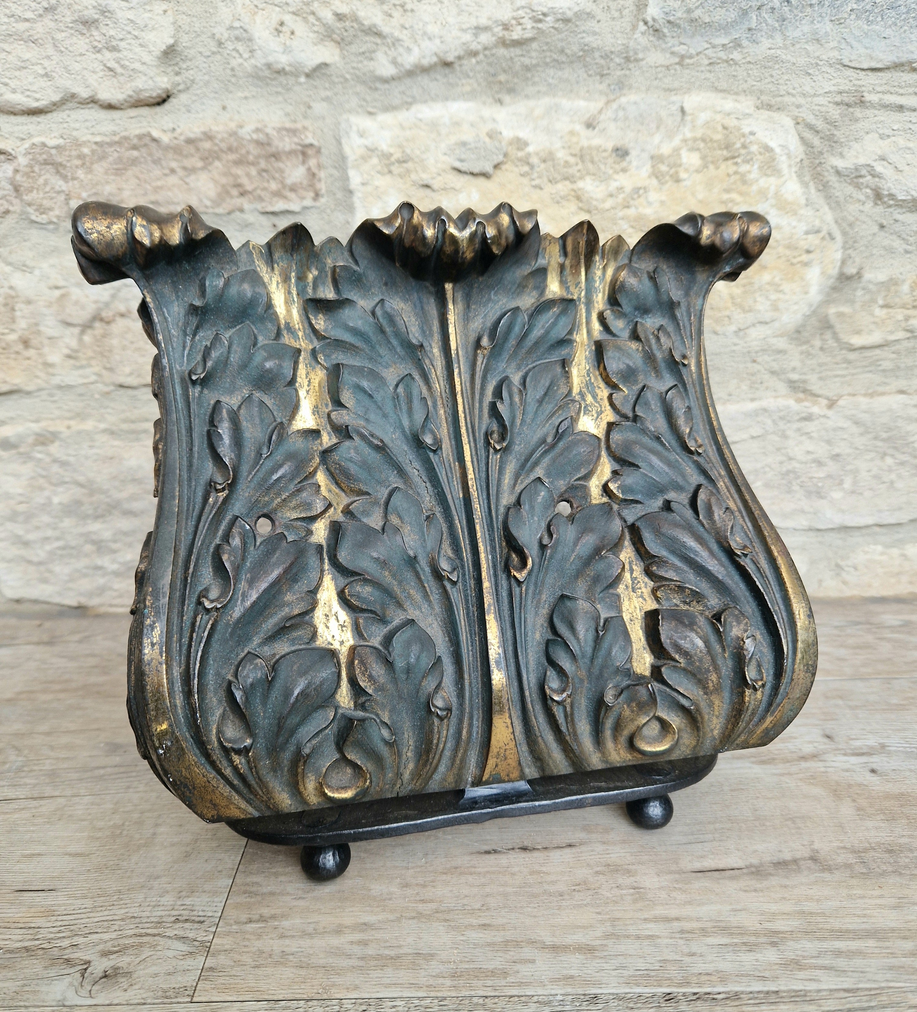 Antique Cast Bronze & Wrought Iron Acanthus Leaf Rococo Book Rest Stand