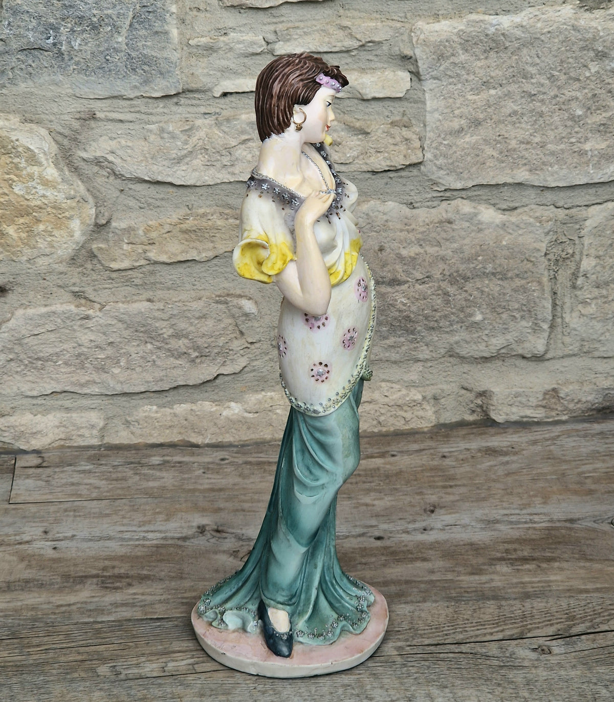 Vintage 14” Art Deco Style Resin Lady Figurine with Cat, Elegance Statue Angelica Collection, 1.46kg Heavy Mantle Sculpture 36cm