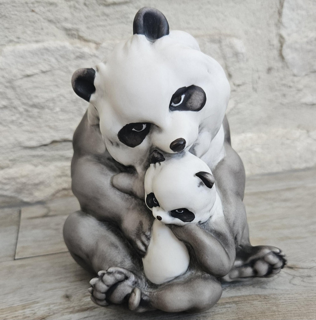 Vintage Panda with Cub Ornament Figure Italy Signed Beautiful Quality Guiseppi Armani Florence
