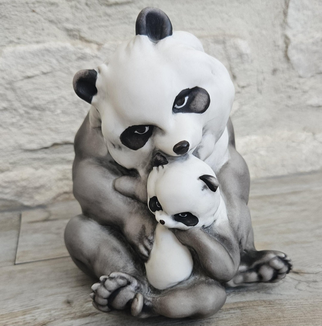 Vintage Panda with Cub Ornament Figure Italy Signed Beautiful Quality Guiseppi Armani Florence