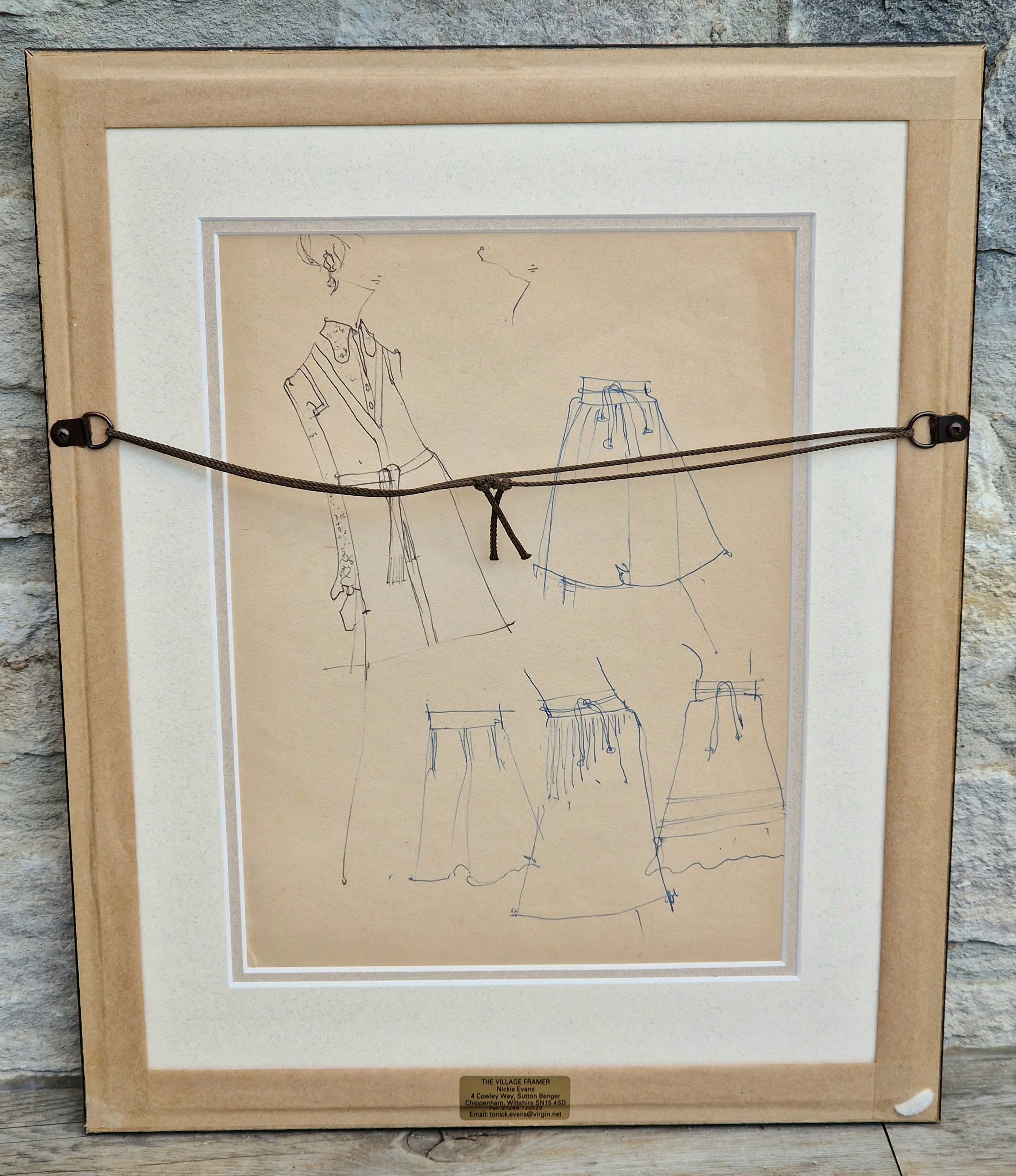 1970s Couture Fashion Drawings Double Framed Sketches Original Bill Gibb Style