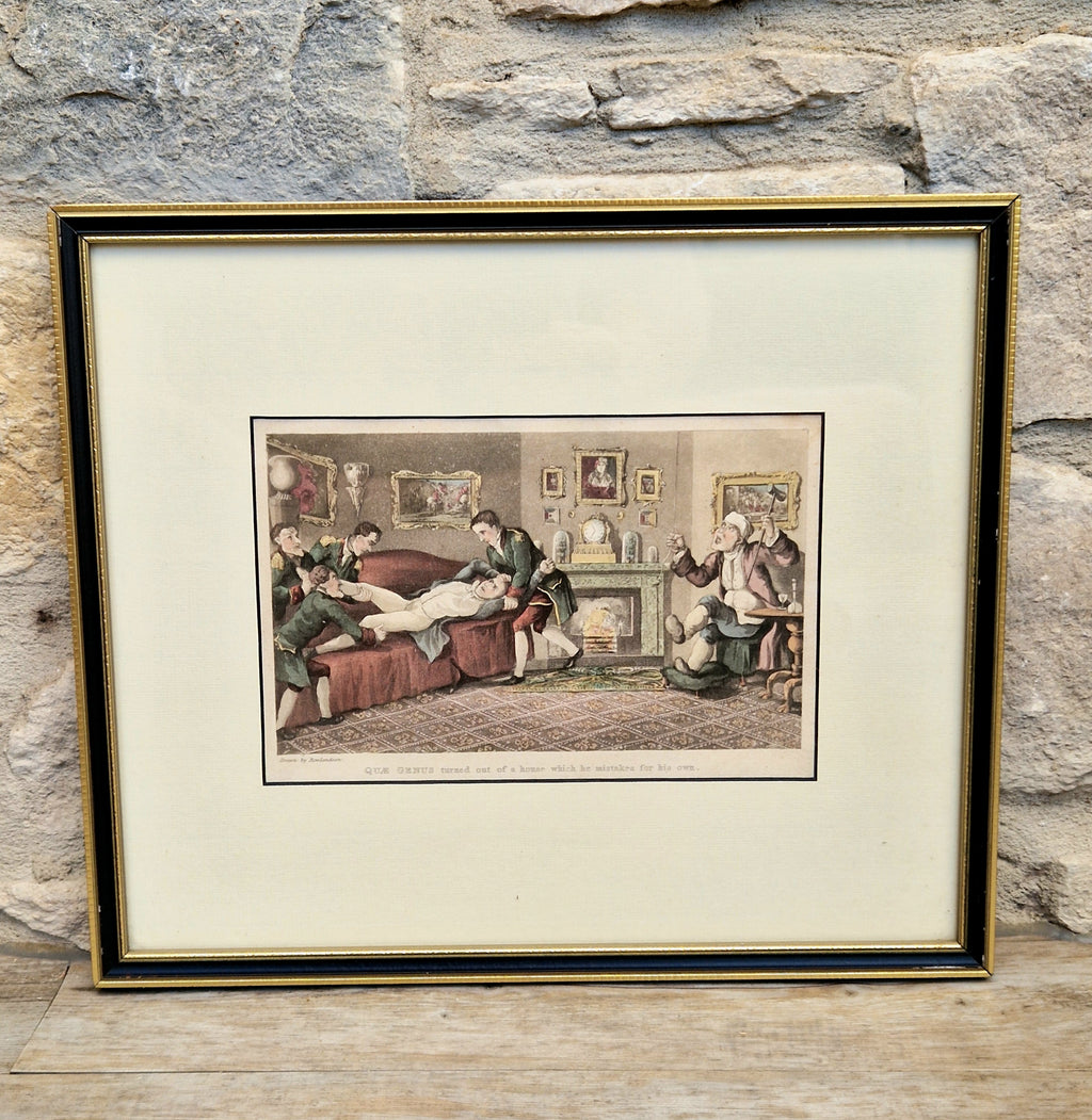 Thomas Rowlandson Lithograph Print 'Quae Genus turned out of a house which he mistakes for his own' Framed Wall Art