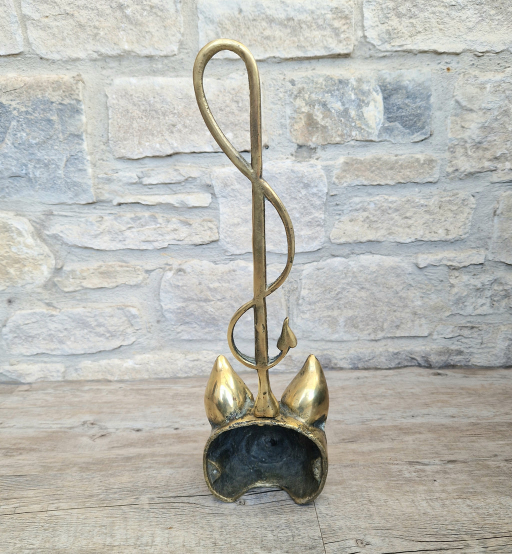 Antique Cast Brass Fox Head Door Porter Door Stop 19th C.