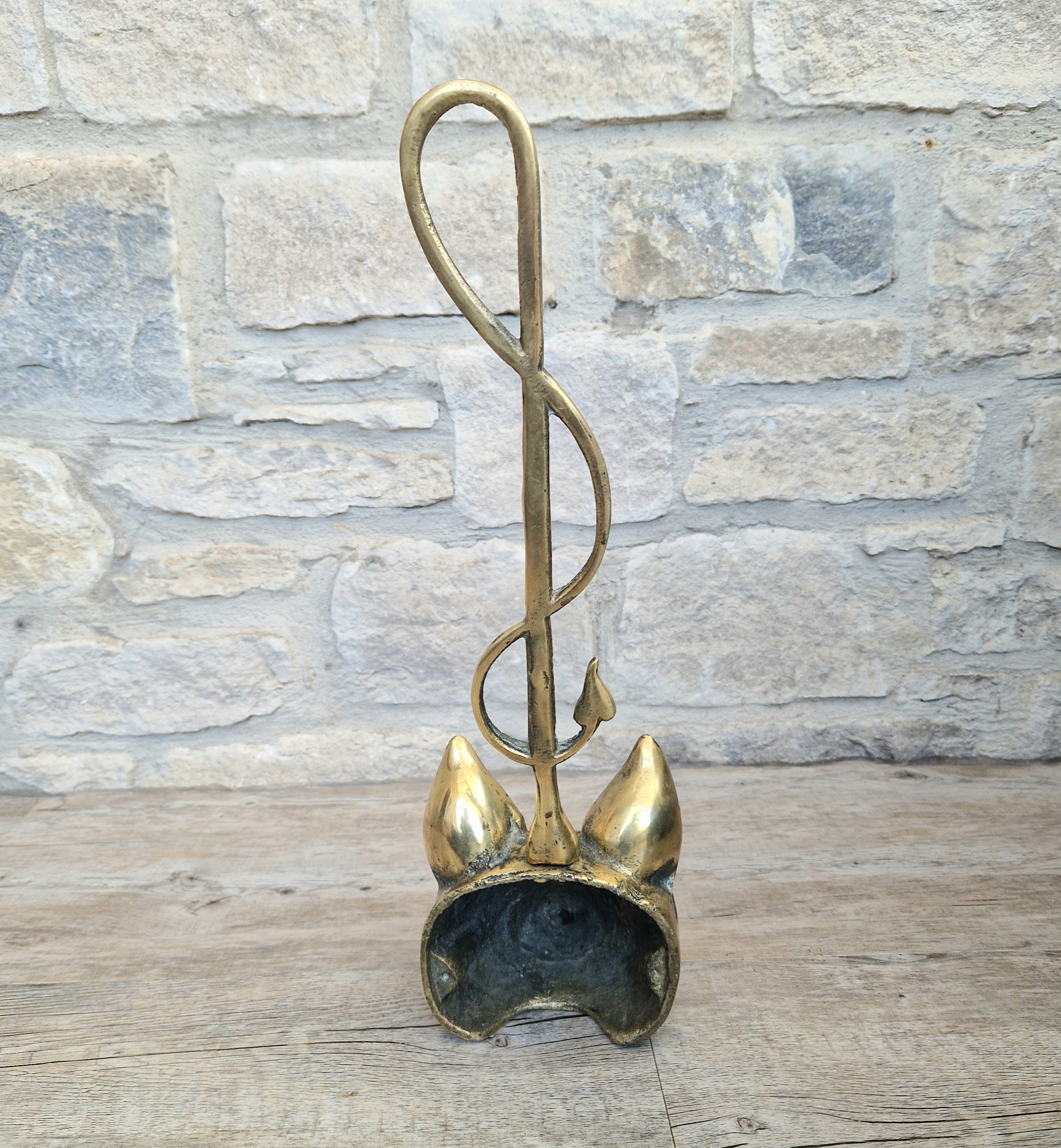 Antique Cast Brass Fox Head Door Porter Door Stop 19th C.