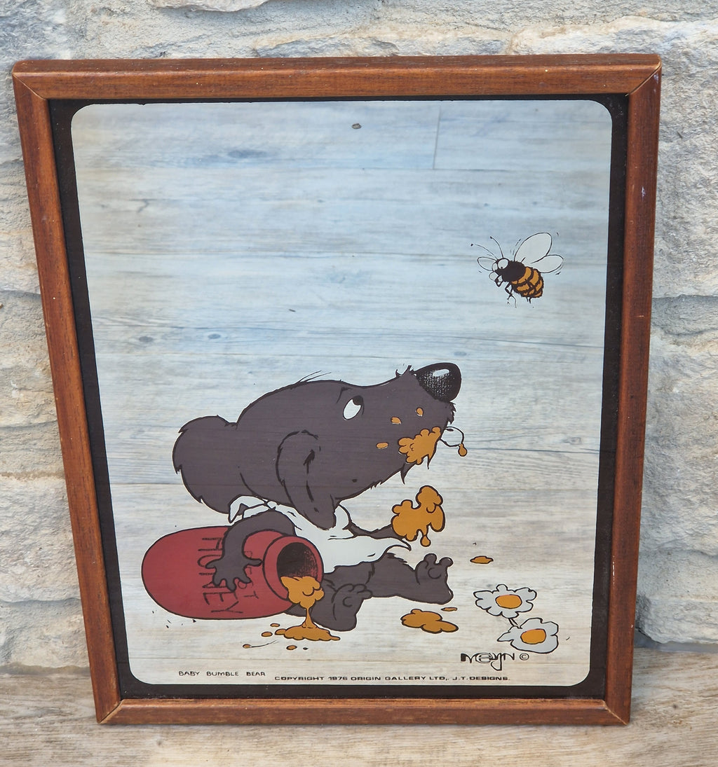 Vintage 1976 Baby Bumble Bear Printed Wall Mirror Retro Nursery Art 32cm x 24.5cm
