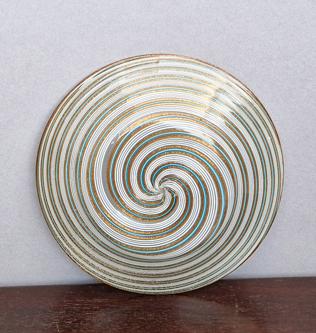 Antique Salviati Murano Glass Dish, Mezza Filigrana, Aventurine, Turquoise Blue, Venetian, c.1860–1872, 16.6cm, Perfect Condition