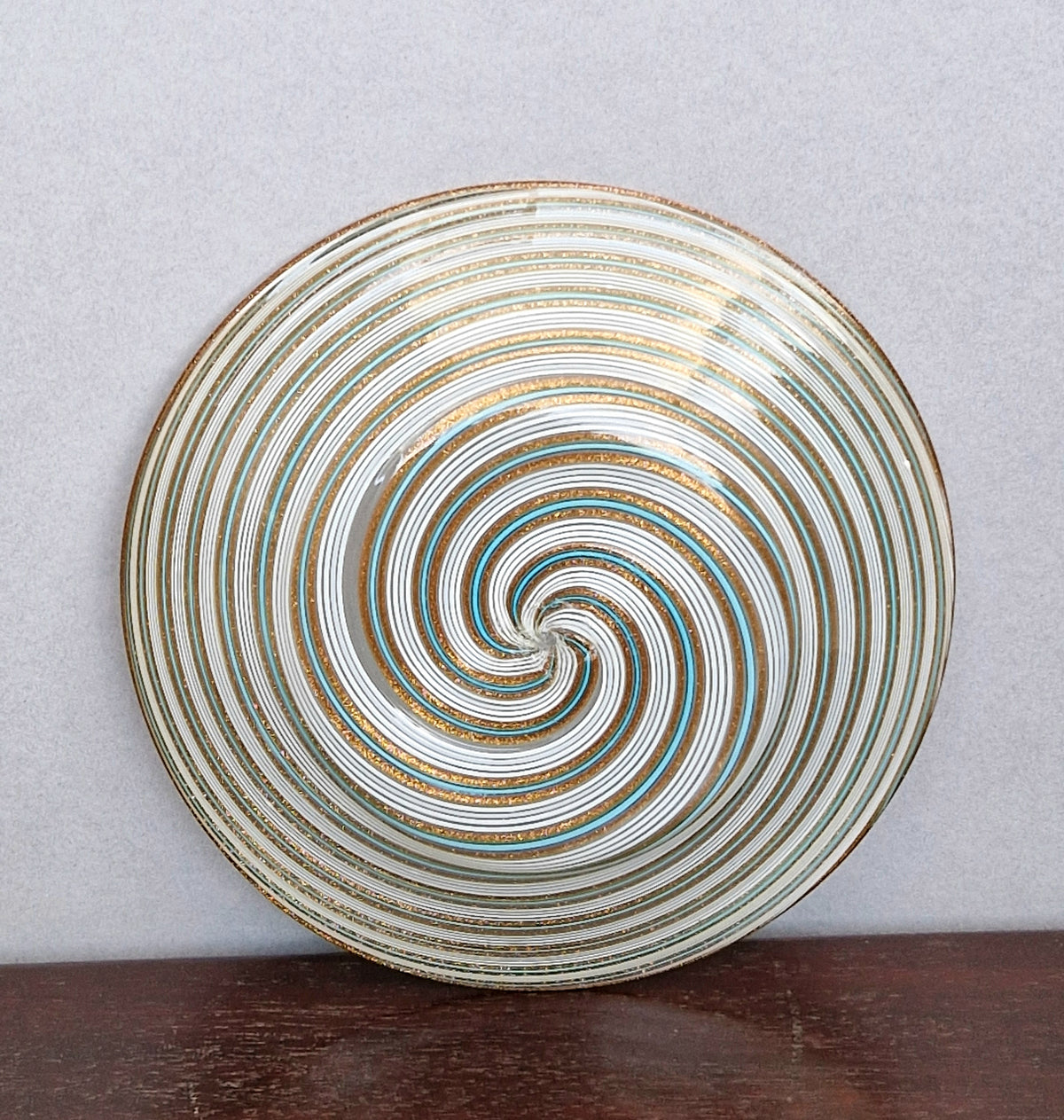 Antique Salviati Murano Glass Dish, Mezza Filigrana, Aventurine, Turquoise Blue, Venetian, c.1860–1872, 16.6cm, Perfect Condition