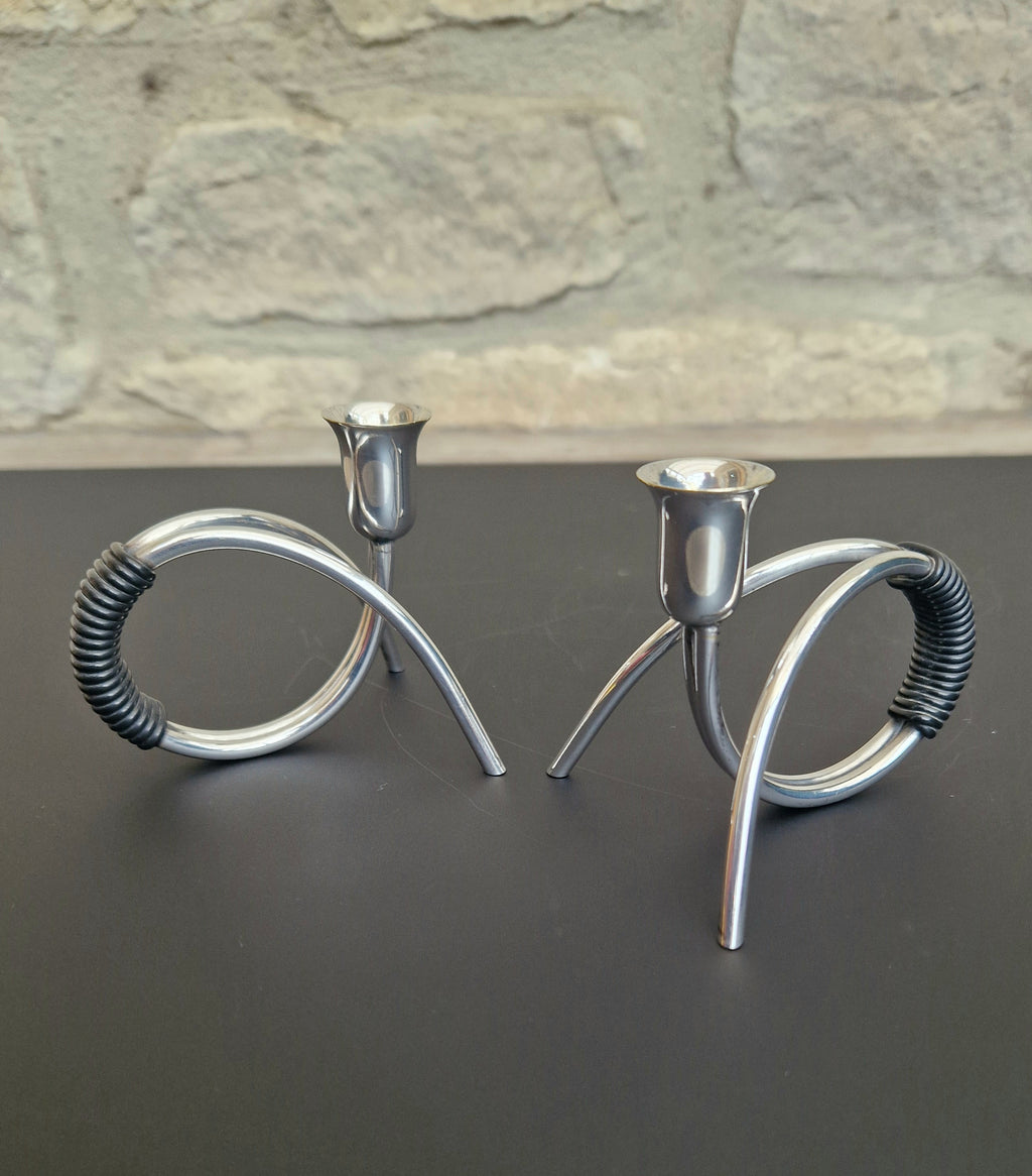 Danish Modern Miniature Silver Plated Candlesticks Carl F. Christiansen Pair