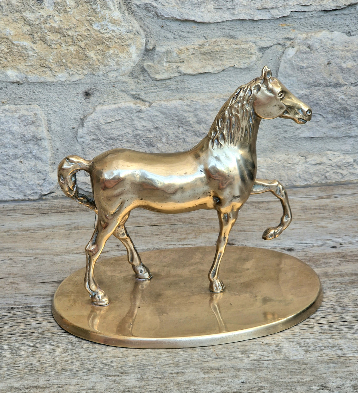 Vintage Solid Brass Horse Statue 22cm Large Heavy Equestrian Trotting Figurine On Base 1.9kg