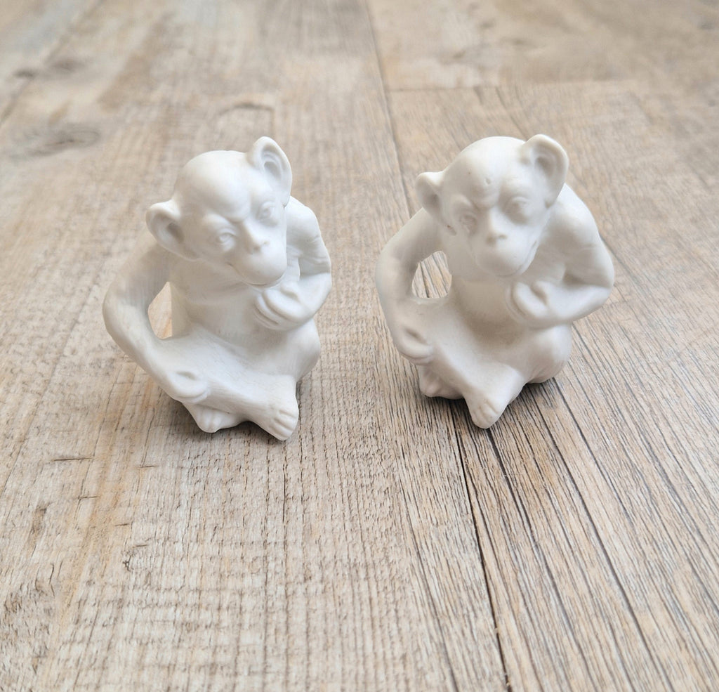 Antique Parian Ware Chimpanzee Match Holders: Stamped Germany 1859