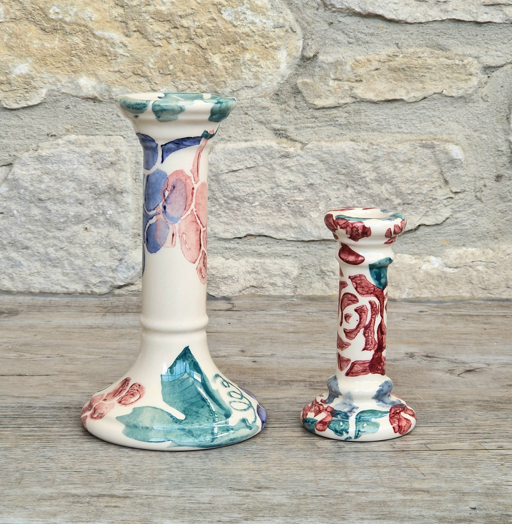 2 x Emma Bridgewater Spongeware Grapes & Roses Candle Sticks Candle Holders Vintage Early