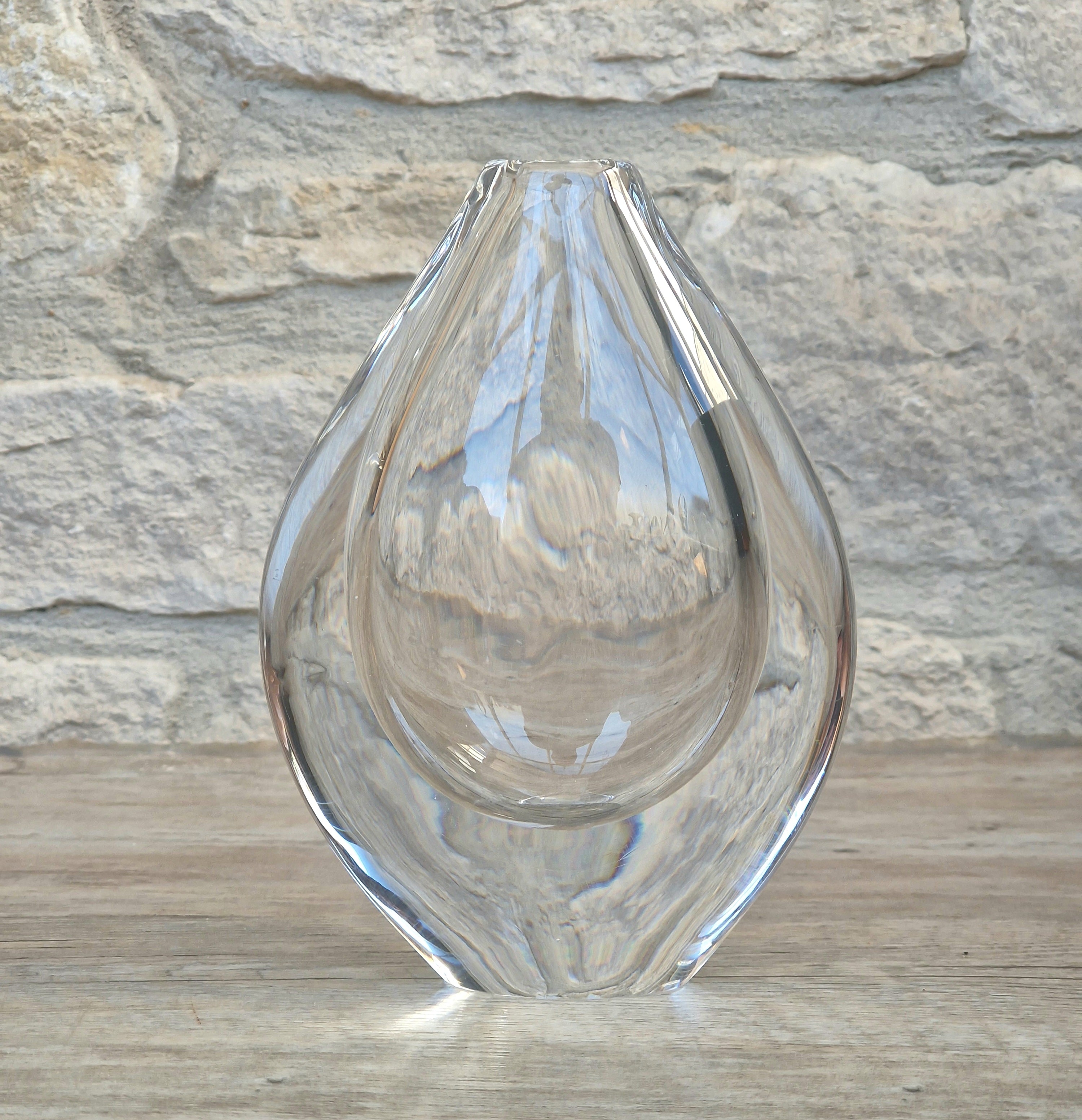 Vintage Orrefors PU3632 Crystal Teardrop Vase Mid Century Swedish Art Glass Sven Palmqvist 16cm