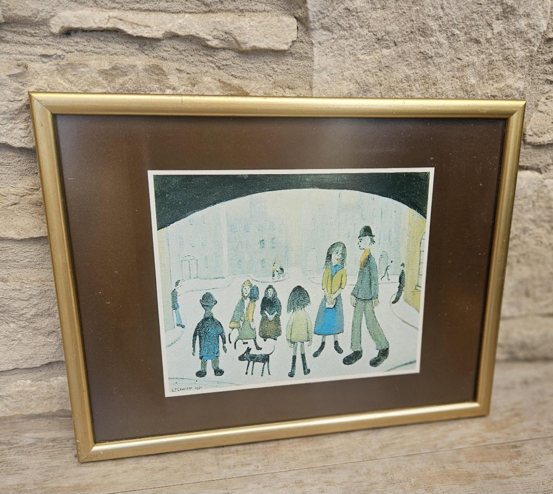 Lowry Under the Arch (1961) Framed Print Vintage 1970s Industrial England Art Collectible 32cm X 15cm