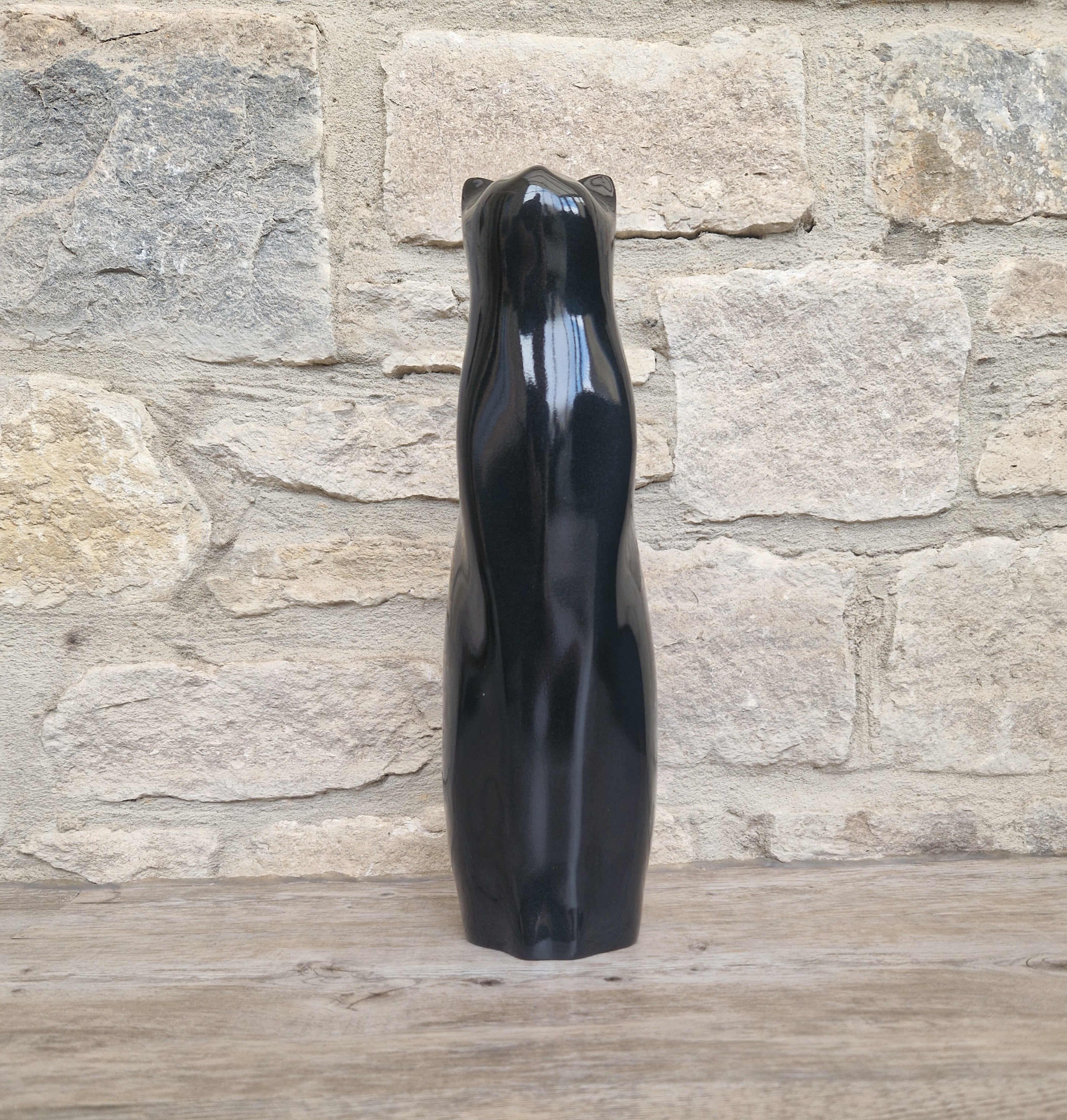 Perry Lancaster Artforum Sitting Cat Gloss Black Heavy Resin Figure Vintage 32cm