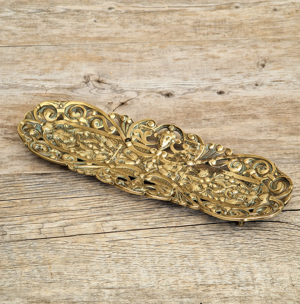 Antique Renaissance Revival Cast Brass Pen Tray