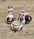 Antique 1904 London Sterling Silver Imari Cruet Set Salt Pepper Mustard Pot Victorian Condiment