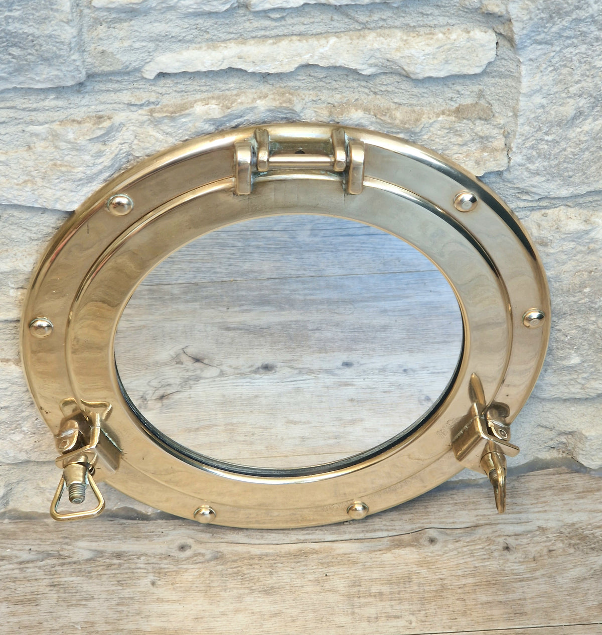 Vintage 25cm Brass Porthole Mirror | Authentic Nautical Wall Decor | Marine Ship Style Hanging Round Mirror for Coastal & Beach Home