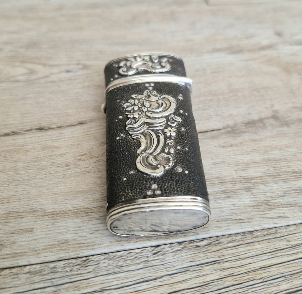 18th Century Etui French Black Shagreen & Silver Necessaire Case Rare Early Example