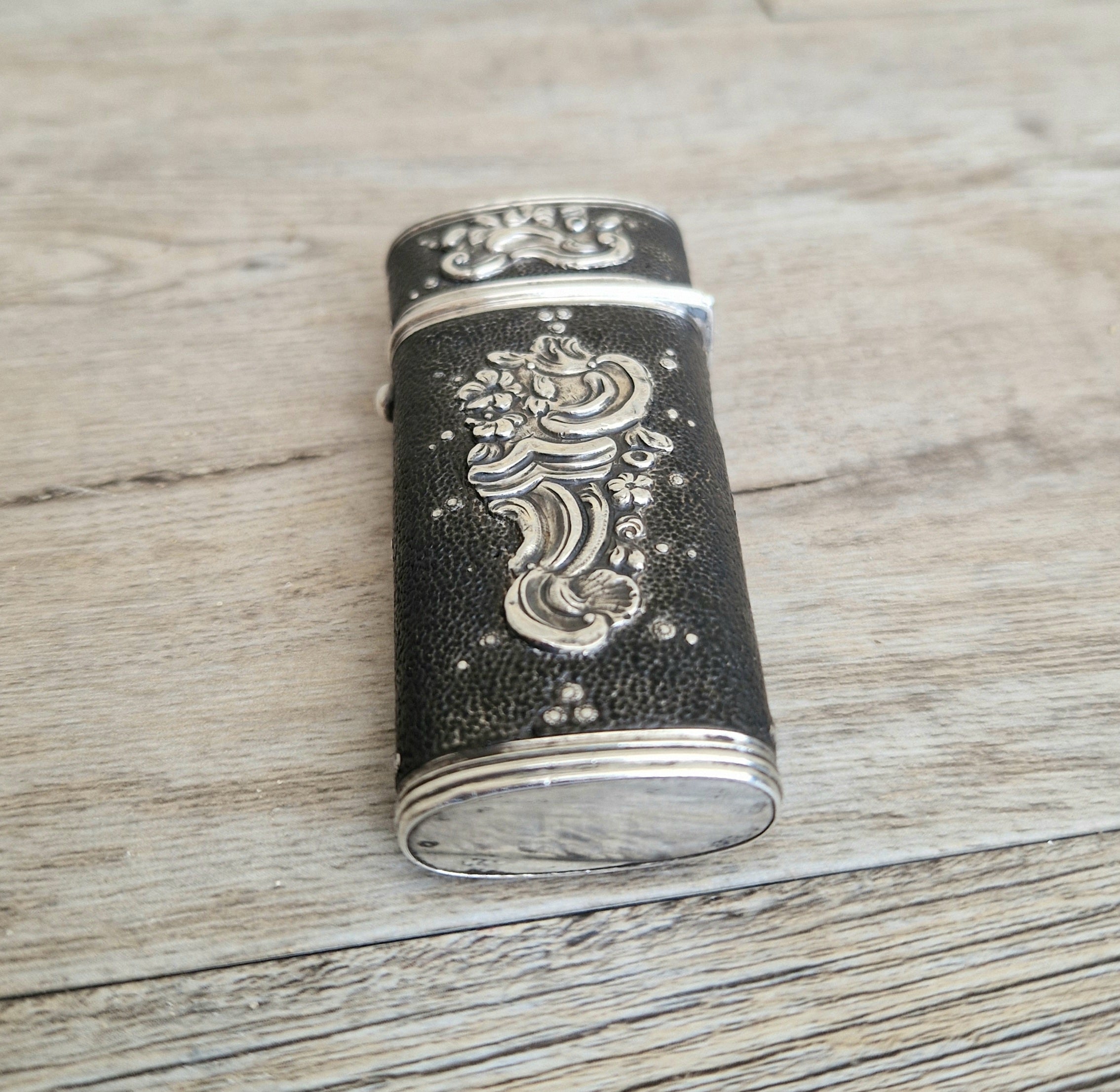 18th Century Etui French Black Shagreen & Silver Necessaire Case Rare Early Example