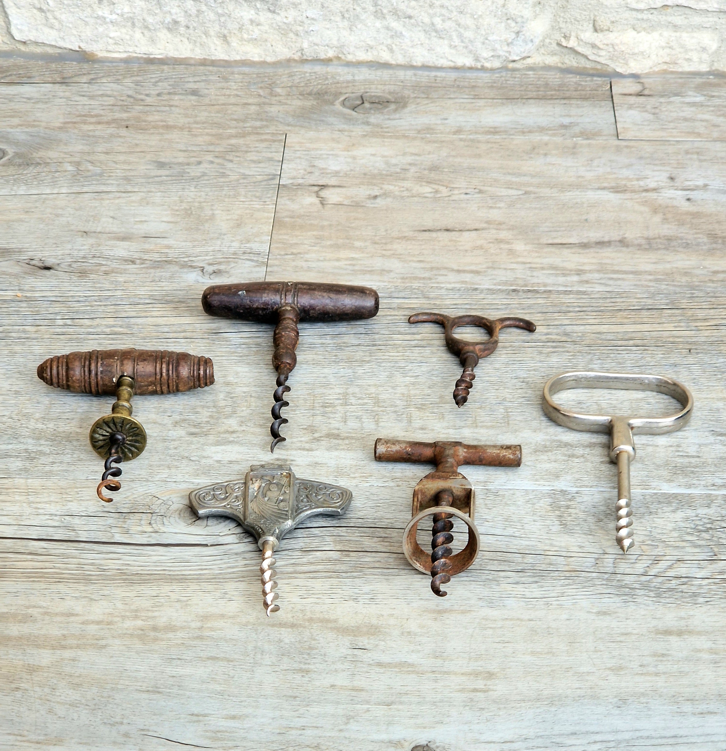 Antique Corkscrew Collection Lot Vintage T Handle Cellar Barware Openers x 6 Bar Decor