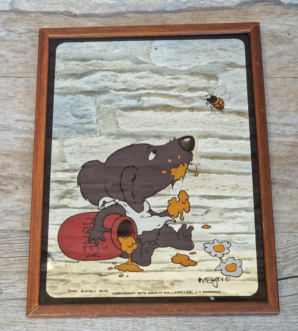 Vintage 1976 Baby Bumble Bear Printed Wall Mirror Retro Nursery Art 32cm x 24.5cm