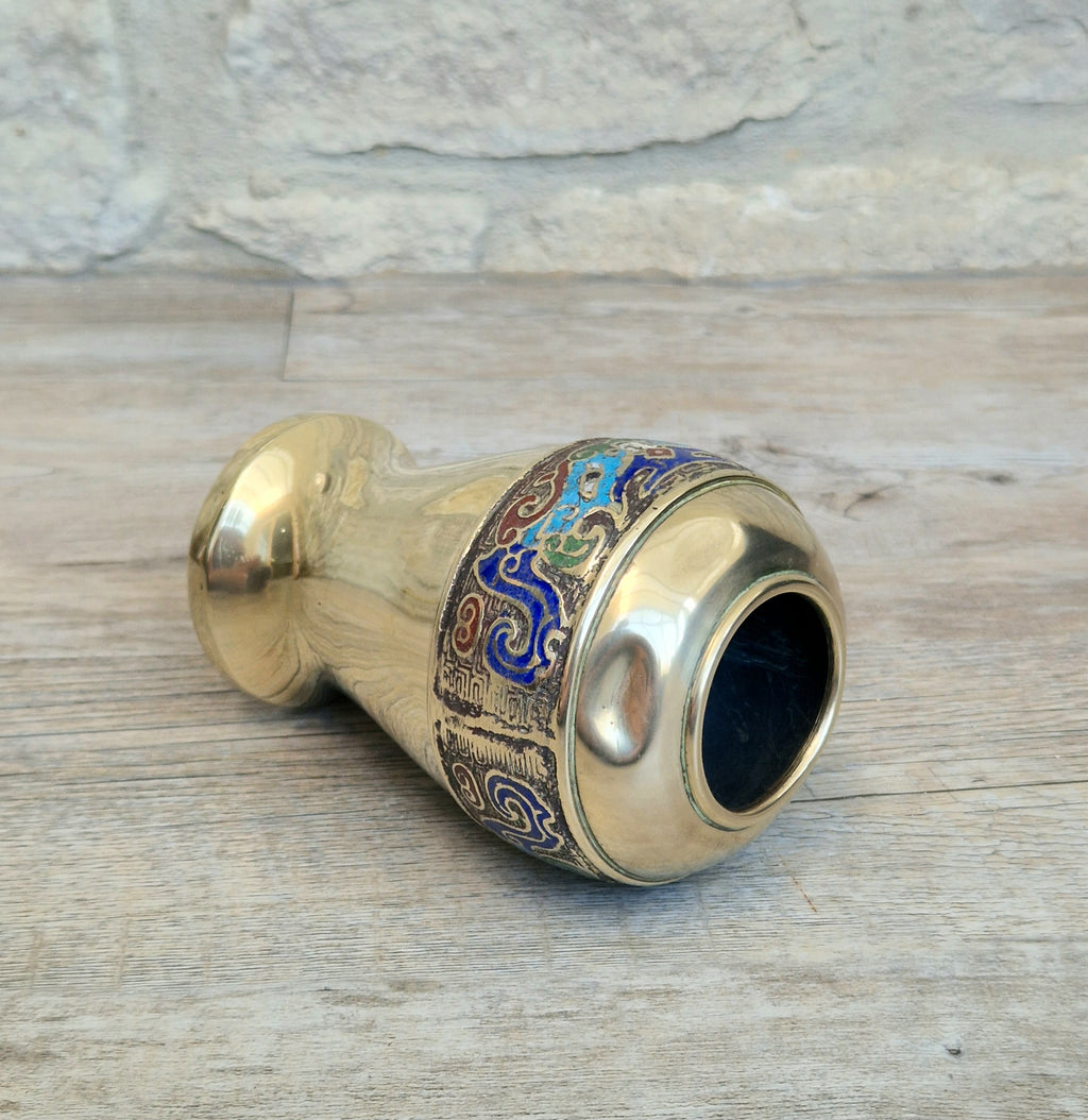 Chinese Late Qing Champleve Enamelled Bronze Small Vase 19th Century Antique