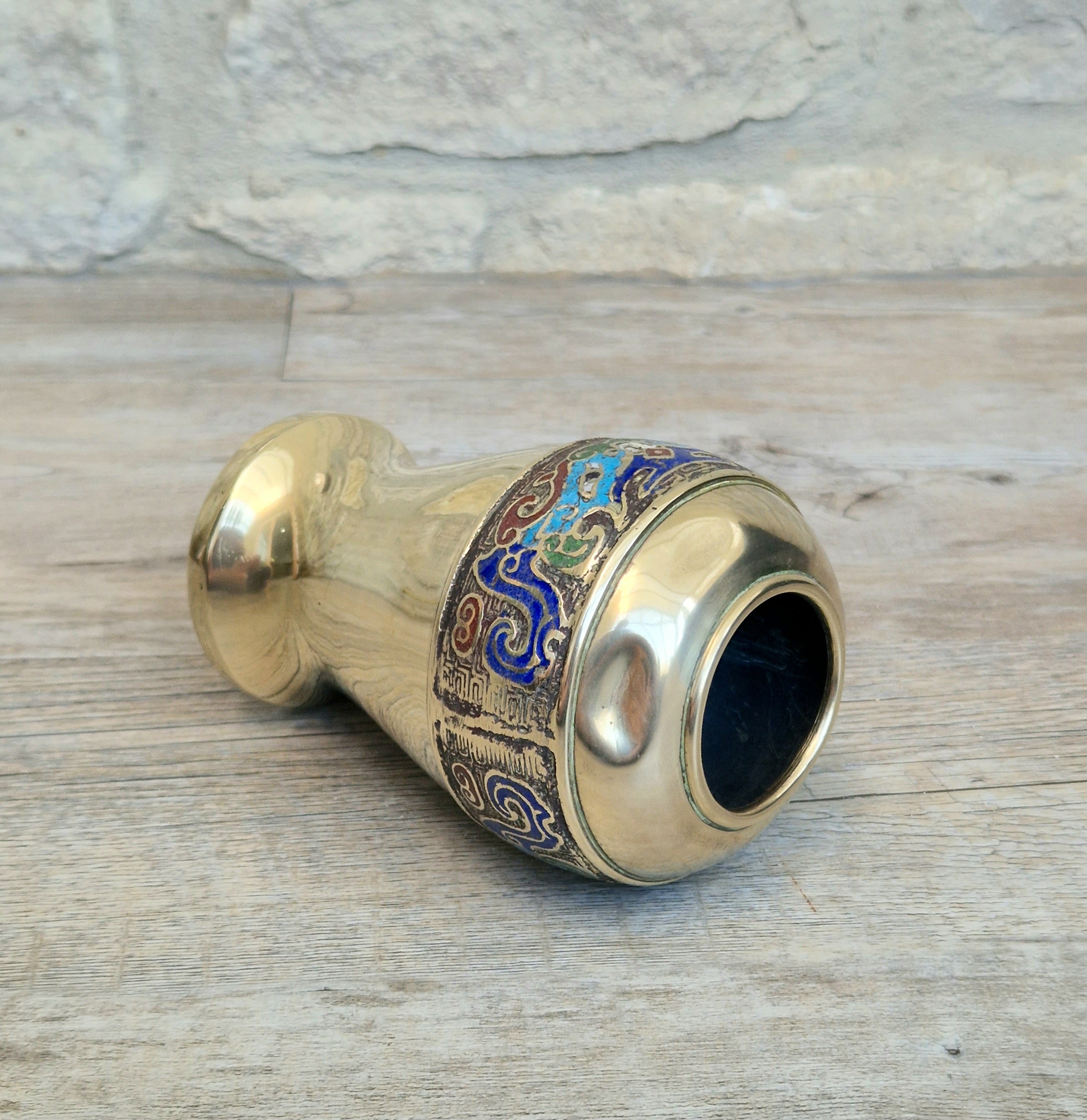 Chinese Late Qing Champleve Enamelled Bronze Small Vase 19th Century Antique