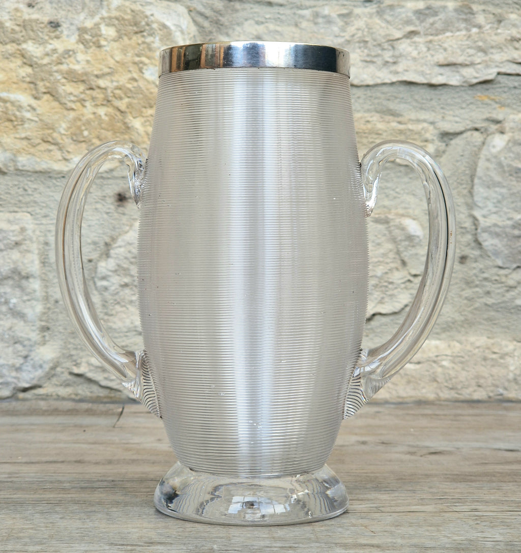 Antique Victorian Stevens & Williams Threaded Glass Twin Handled Vessel c.1900