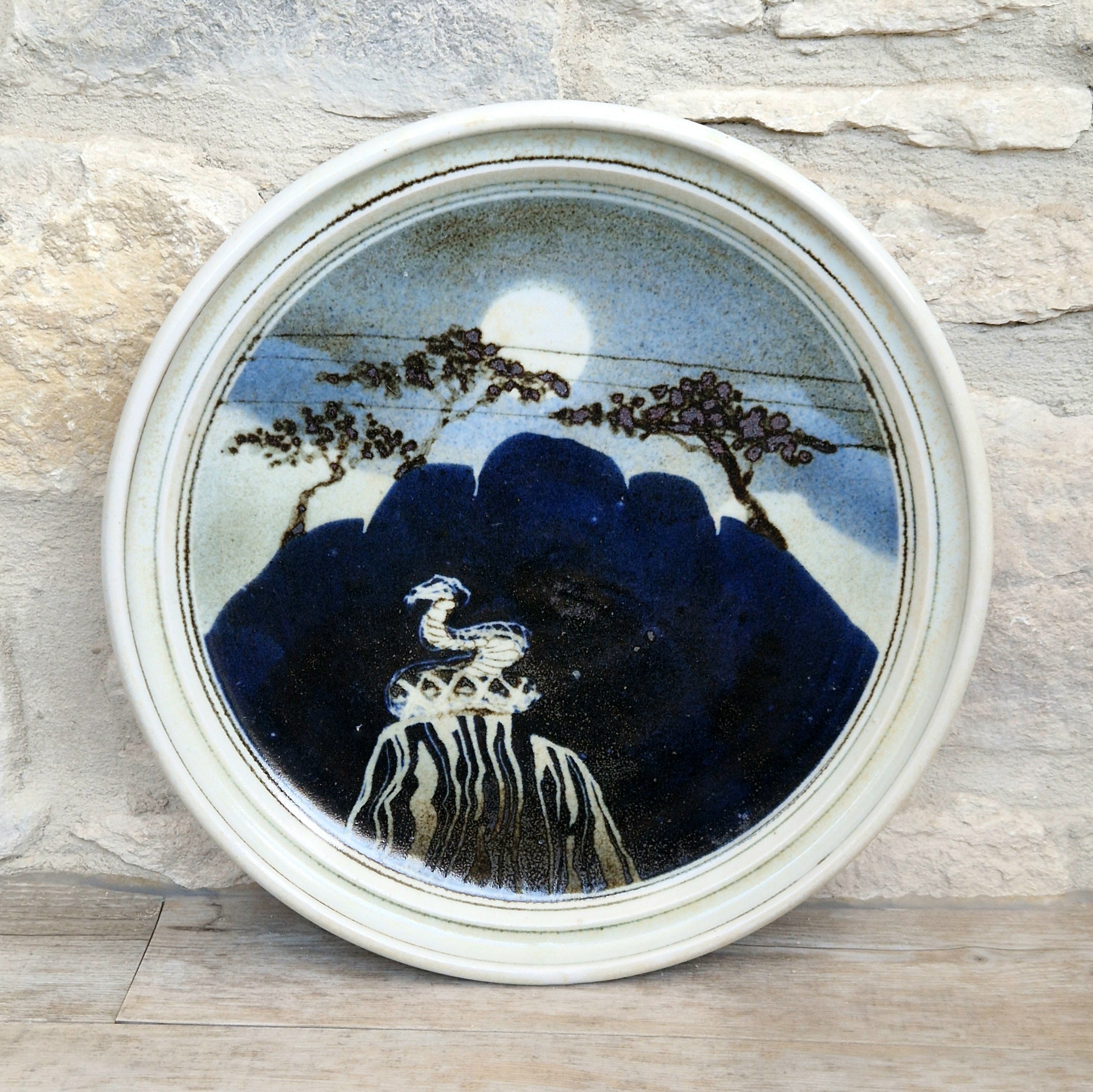 Ian Pirie Studio Pottery Diptych Wall Plaques Night & Day Vintage Scottish Ceramic Landscape Chargers