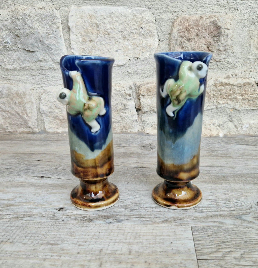 Pair of Japanese Sumida Gawa Ceramic Spill Vases