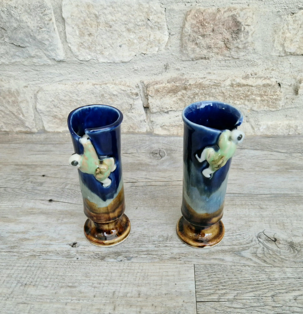 Pair of Japanese Sumida Gawa Ceramic Spill Vases
