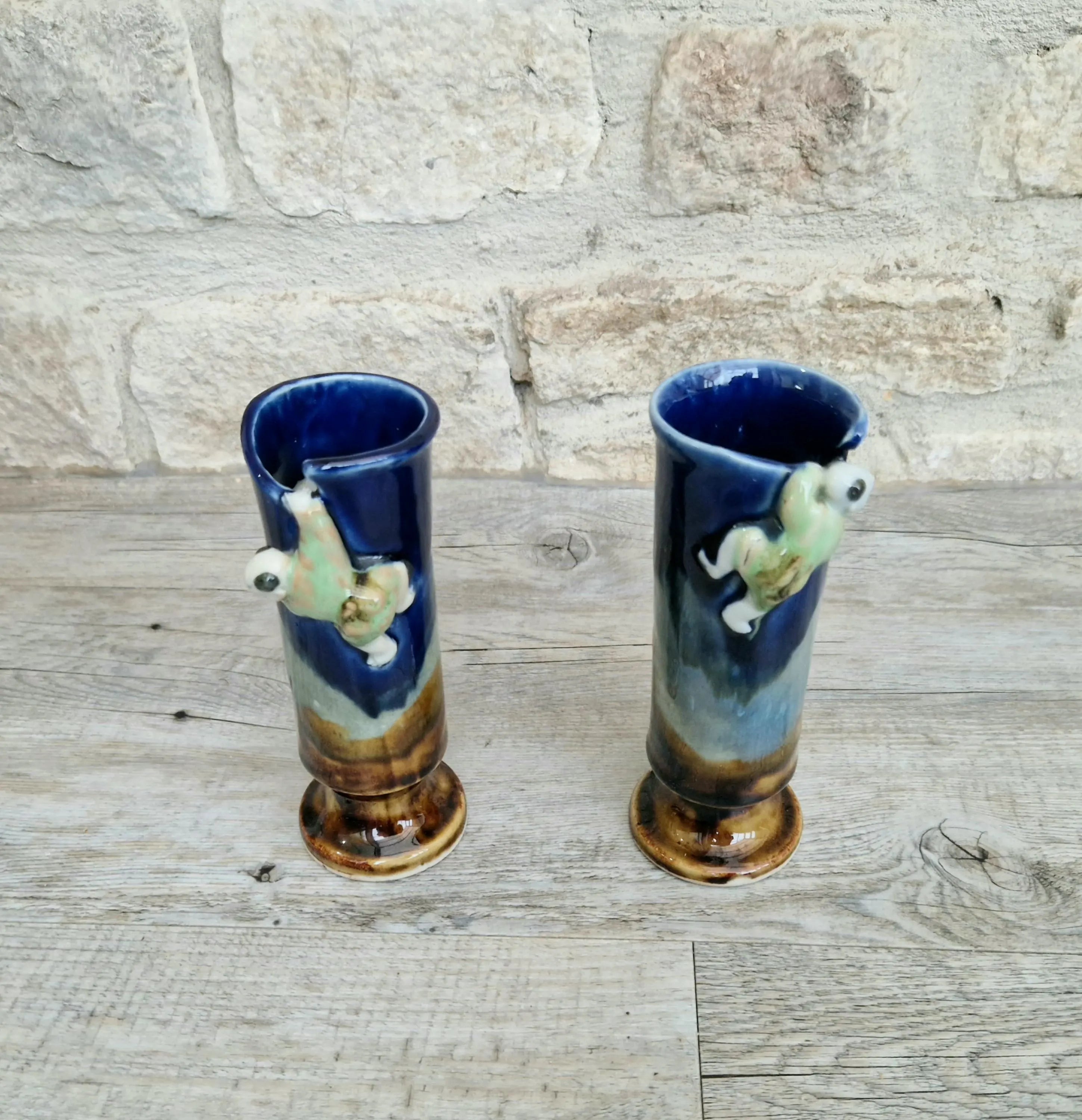 Pair of Japanese Sumida Gawa Ceramic Spill Vases